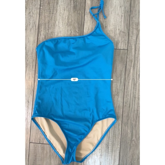 J.Crew One Shoulder Swimsuit Blue Tie Strap Lined Size 8 - Picture 7 of 8